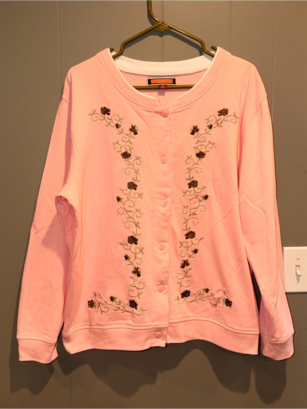 Holiday Traditions Vintage Embroidered Floral Cardigan Soft Pink Size XL